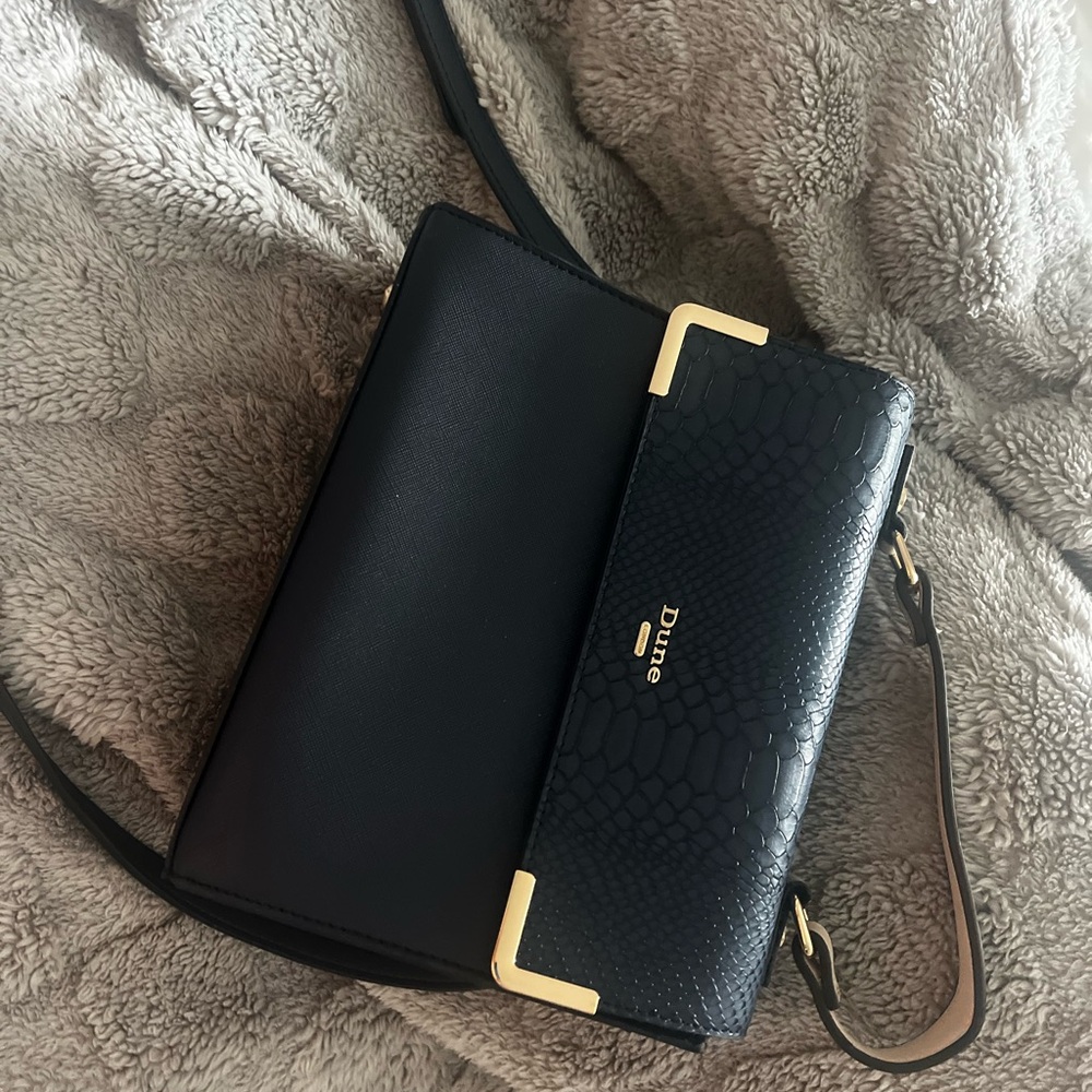 Navy Textured Leather Clutch with Gold Accents
